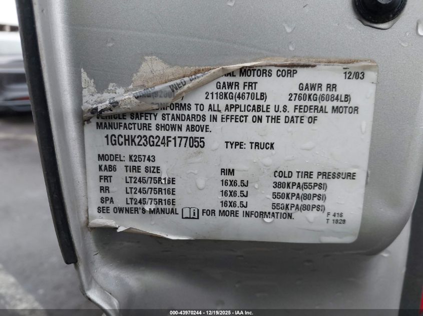 2004 Chevrolet Silverado 2500Hd Ls VIN: 1GCHK23G24F177055 Lot: 43970244