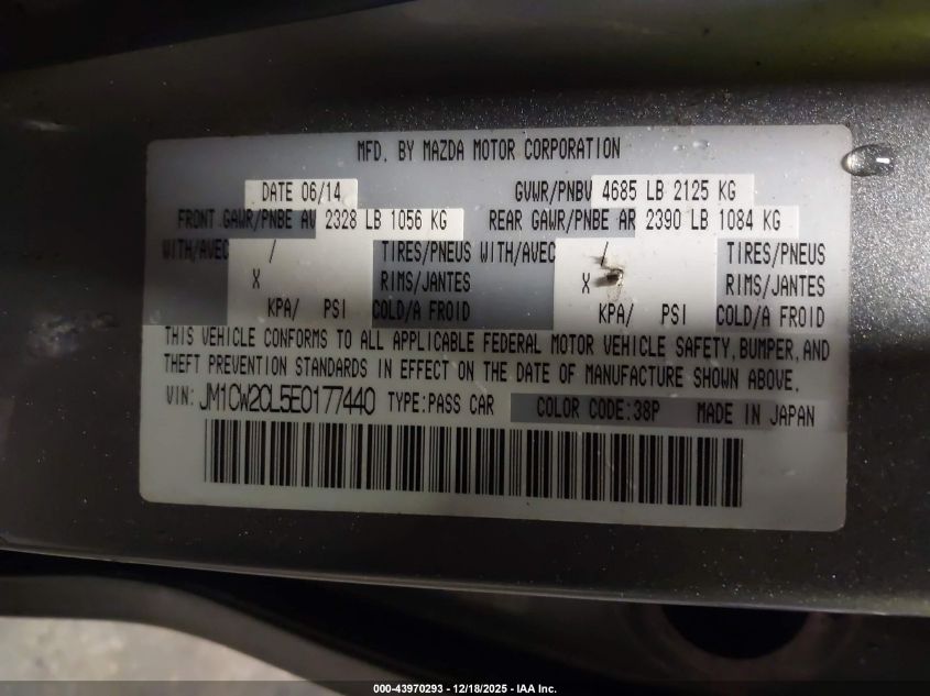 2014 Mazda Mazda5 Touring VIN: JM1CW2CL5E0177440 Lot: 43970293