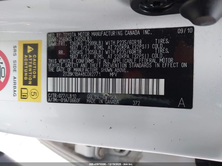 2011 Lexus Rx 350 VIN: 2T2BK1BA4BC082771 Lot: 43970306