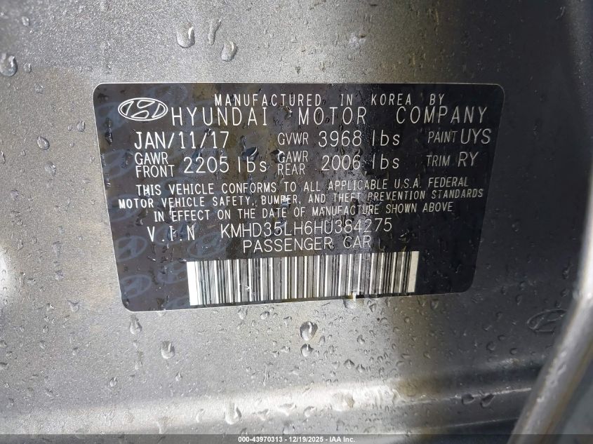 2017 Hyundai Elantra Gt VIN: KMHD35LH6HU384275 Lot: 43970313