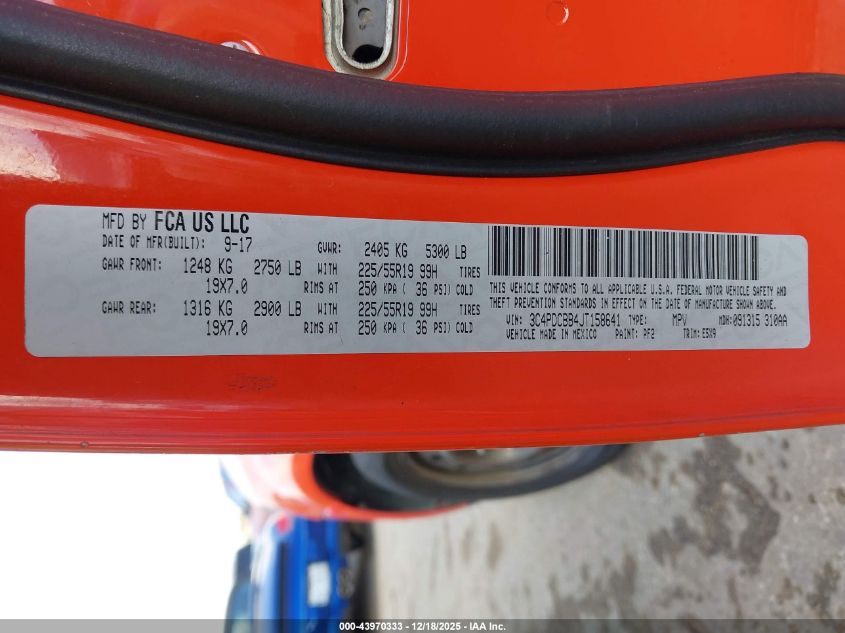 2018 Dodge Journey Sxt VIN: 3C4PDCBB4JT158641 Lot: 43970333