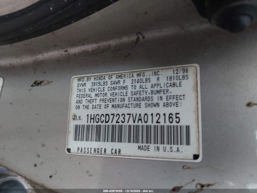 1HGCD7237VA012165 1997 HONDA ACCORD photo no. 9