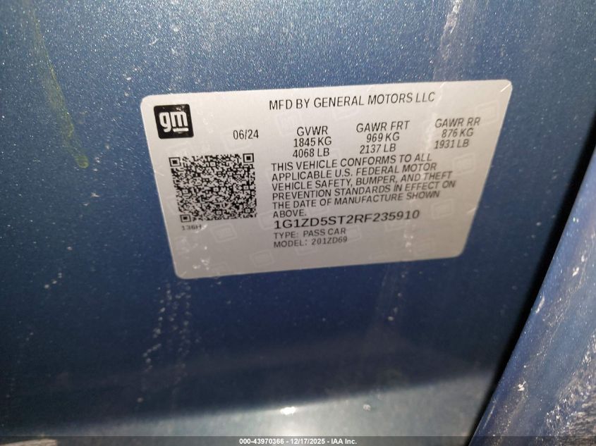 2024 Chevrolet Malibu Fwd 1Lt VIN: 1G1ZD5ST2RF235910 Lot: 43970366