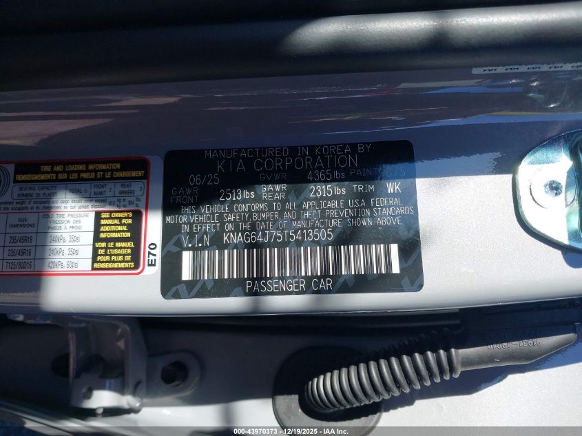 2026 Kia K5 Gt-Line Fwd VIN: KNAG64J75T5413505 Lot: 43970373