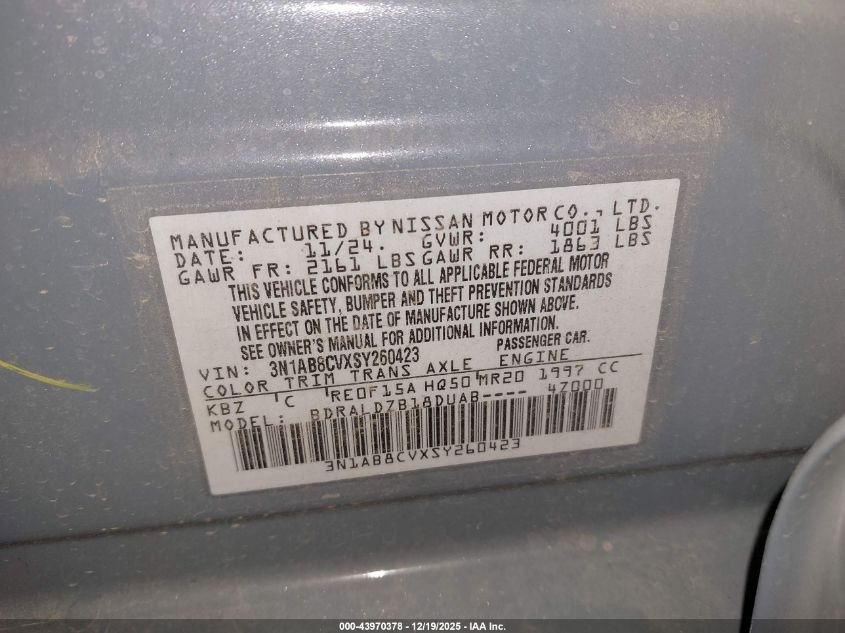 2025 Nissan Sentra Sv VIN: 3N1AB8CVXSY260423 Lot: 43970378