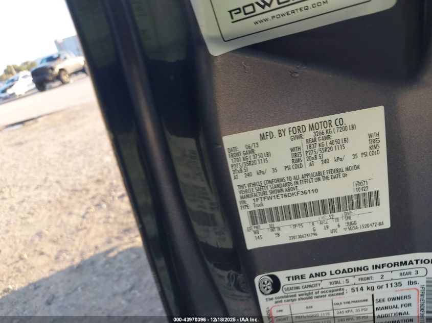 2013 Ford F-150 Fx4 VIN: 1FTFW1ET6DKF36110 Lot: 43970396