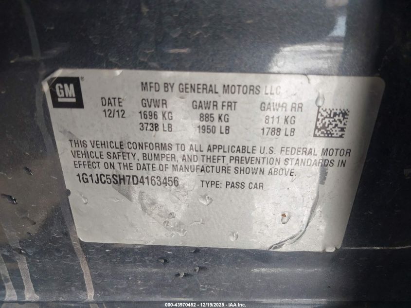 2013 Chevrolet Sonic Lt Auto VIN: 1G1JC5SH7D4163456 Lot: 43970452