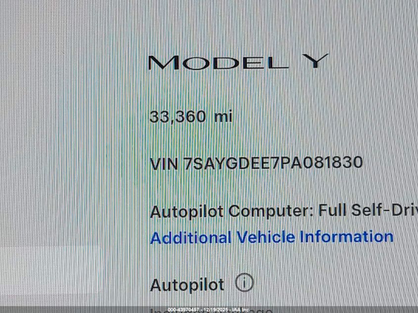 2023 Tesla Model Y Awd/Long Range Dual Motor All-Wheel Drive VIN: 7SAYGDEE7PA081830 Lot: 43970457
