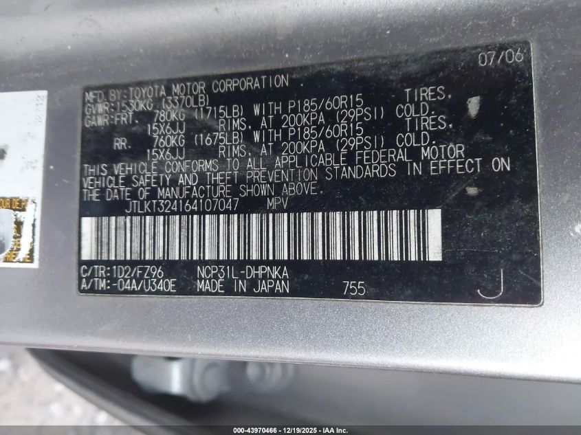 2006 Scion Xb VIN: JTLKT324164107047 Lot: 43970466