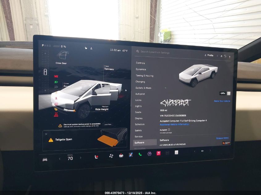 2025 Tesla Cybertruck Cyberbeast VIN: 7G2CEHEE1SA060806 Lot: 43970473