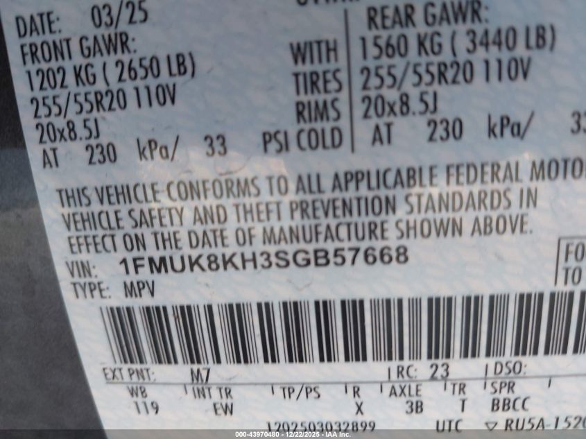 2025 Ford Explorer St-Line VIN: 1FMUK8KH3SGB57668 Lot: 43970480