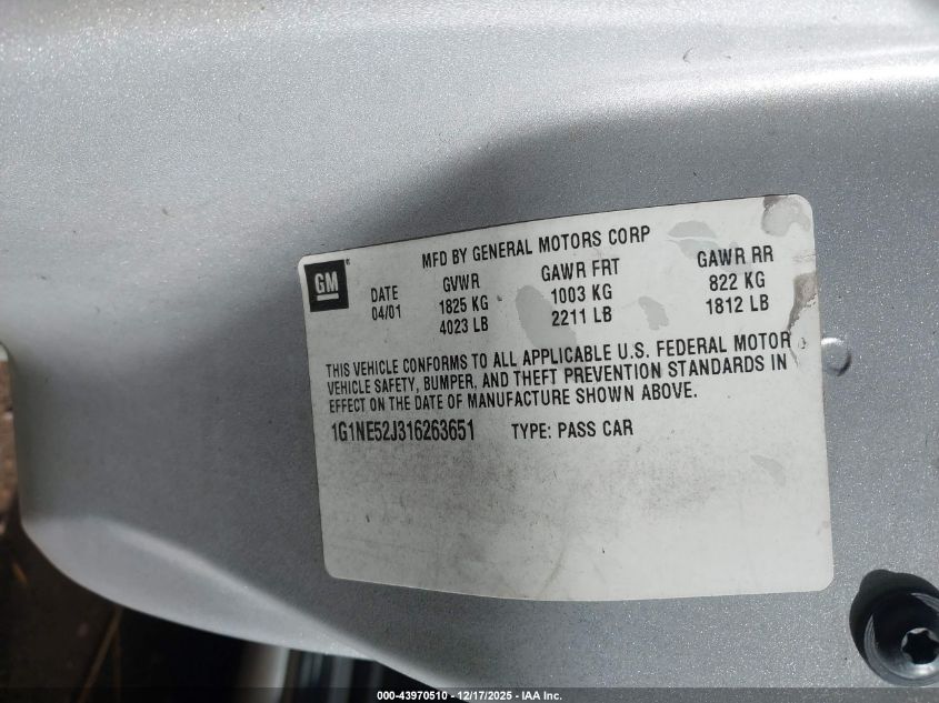 2001 Chevrolet Malibu Ls VIN: 1G1NE52J316263651 Lot: 43970510