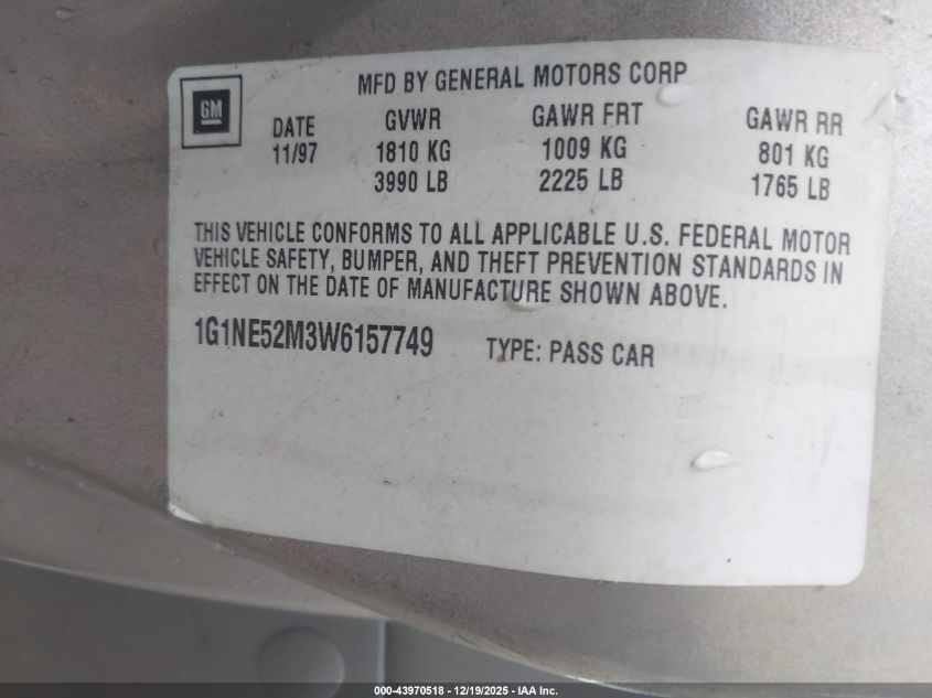 1998 Chevrolet Malibu Ls VIN: 1G1NE52M3W6157749 Lot: 43970518