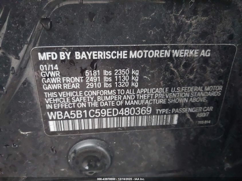 2014 BMW 535I VIN: WBA5B1C59ED480369 Lot: 43970550
