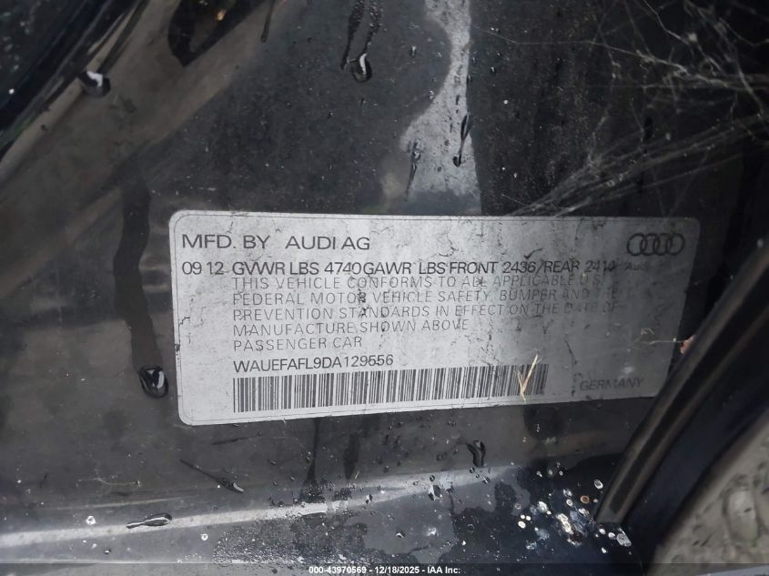 2013 Audi A4 Premium Plus VIN: WAUEFAFL9DA129556 Lot: 43970569
