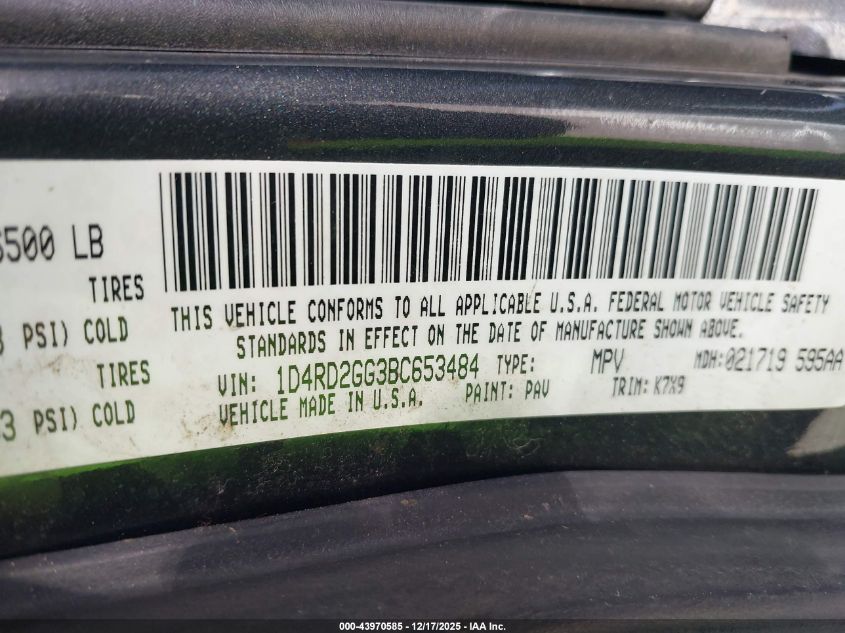 2011 Dodge Durango Express VIN: 1D4RD2GG3BC653484 Lot: 43970585