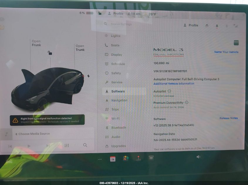 2021 Tesla Model 3 Performance Dual Motor All-Wheel Drive VIN: 5YJ3E1EC1MF981101 Lot: 43970603