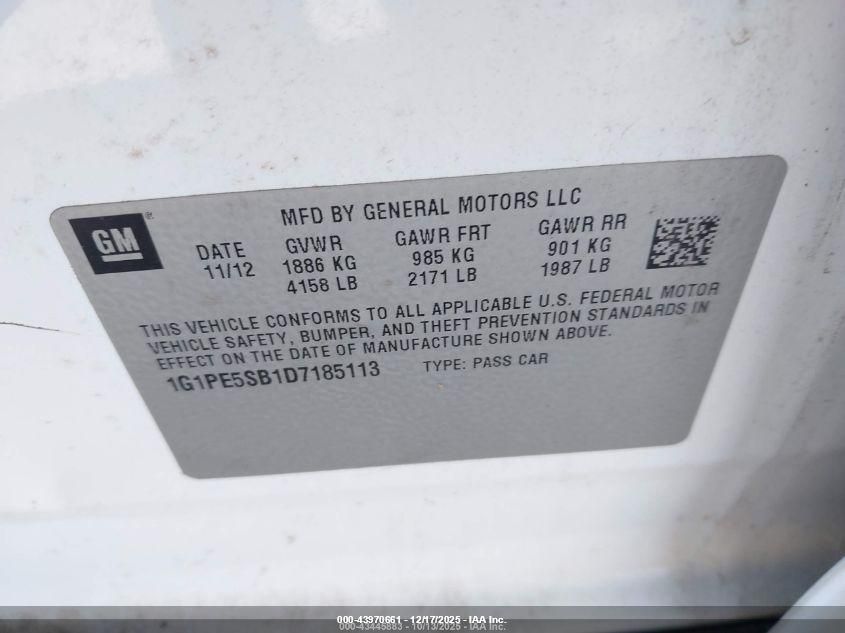 2013 Chevrolet Cruze 2Lt Auto VIN: 1G1PE5SB1D7185113 Lot: 43970661