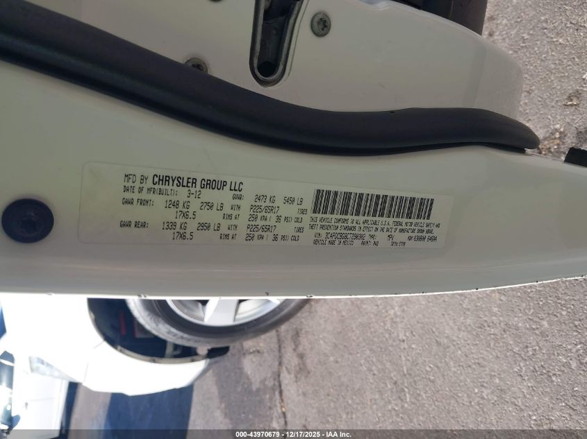 2012 Dodge Journey Sxt VIN: 3C4PDCBG8CT290302 Lot: 43970679