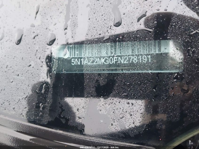 2015 Nissan Murano Sv VIN: 5N1AZ2MG0FN278191 Lot: 43970711