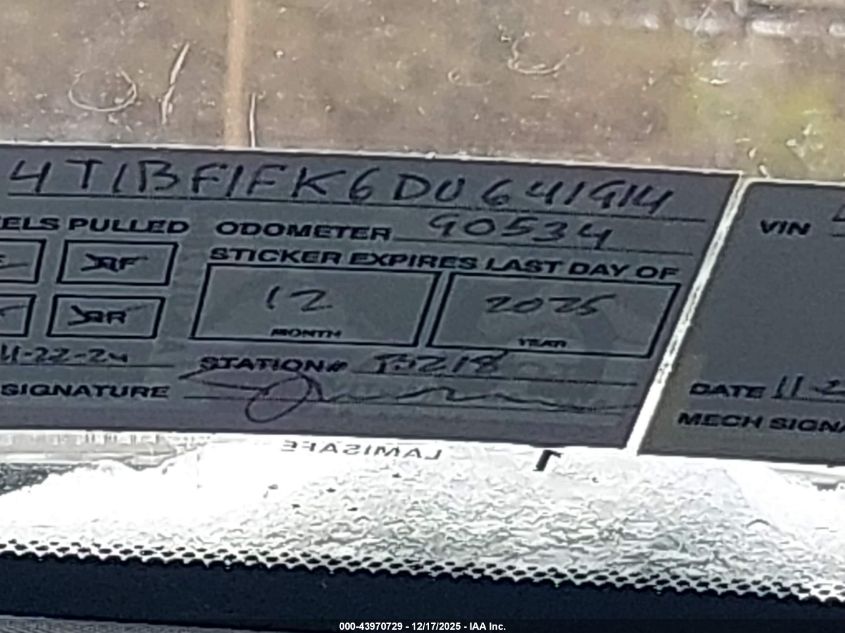 2013 Toyota Camry Se VIN: 4T1BF1FK6DU641914 Lot: 43970729