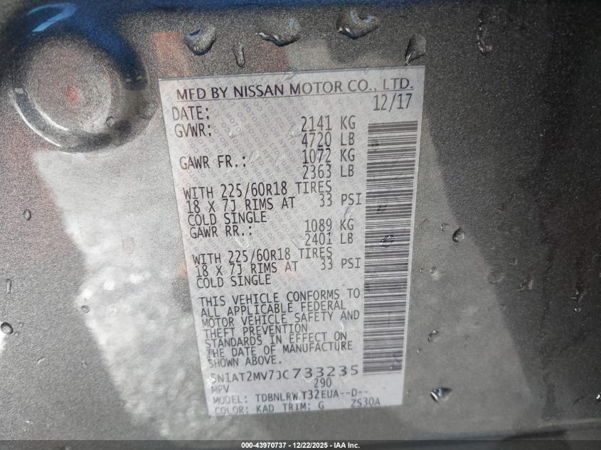 2018 Nissan Rogue Sl VIN: 5N1AT2MV7JC733235 Lot: 43970737