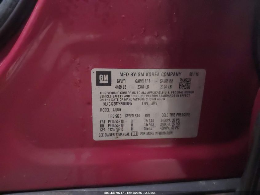 2017 Buick Encore Sport Touring VIN: KL4CJ2SB7HB009695 Lot: 43970747