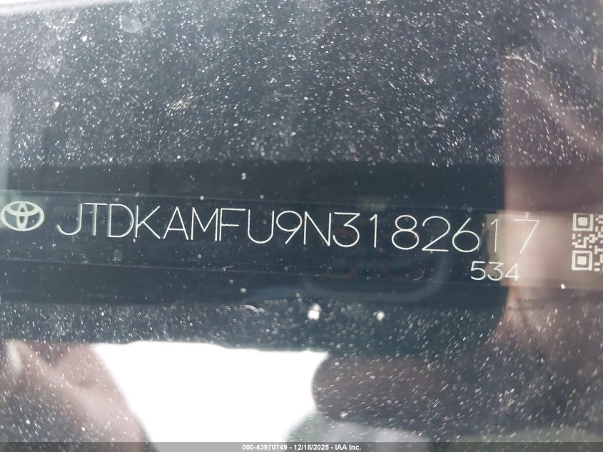 2022 Toyota Prius Le VIN: JTDKAMFU9N3182617 Lot: 43970749