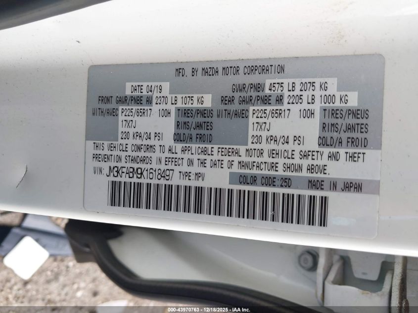 2019 Mazda Cx-5 Sport VIN: JM3KFABM9K1618497 Lot: 43970763