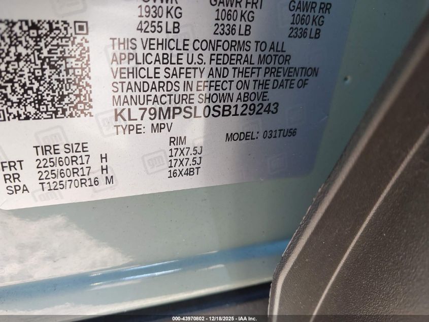 2025 Chevrolet Trailblazer Fwd Lt VIN: KL79MPSL0SB129243 Lot: 43970802