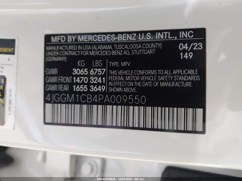 2023 Mercedes-Benz Eqe 350 Suv 4Matic VIN: 4JGGM1CB4PA009550 Lot: 43970825