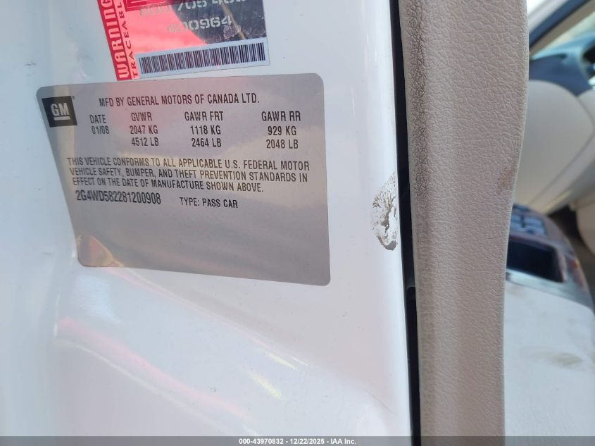 2008 Buick Lacrosse Cxl VIN: 2G4WD582281200908 Lot: 43970832