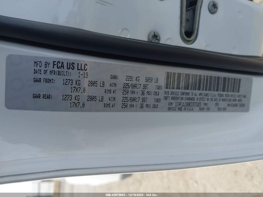 2019 Jeep Cherokee Latitude Fwd VIN: 1C4PJLCB8KD373325 Lot: 43970853