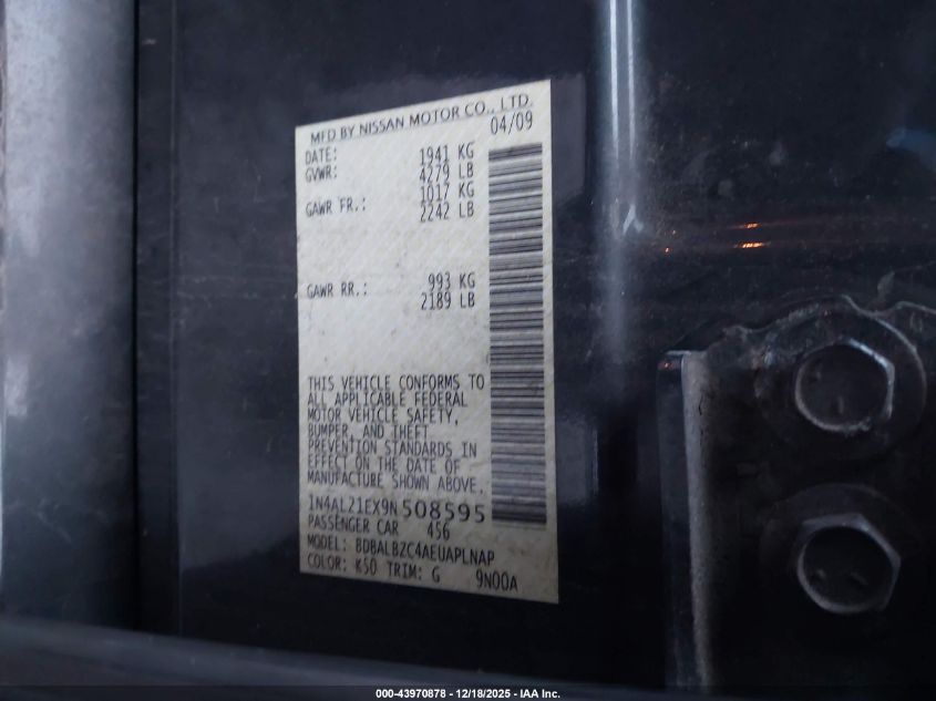 2009 Nissan Altima 2.5 S VIN: 1N4AL21EX9N508595 Lot: 43970878