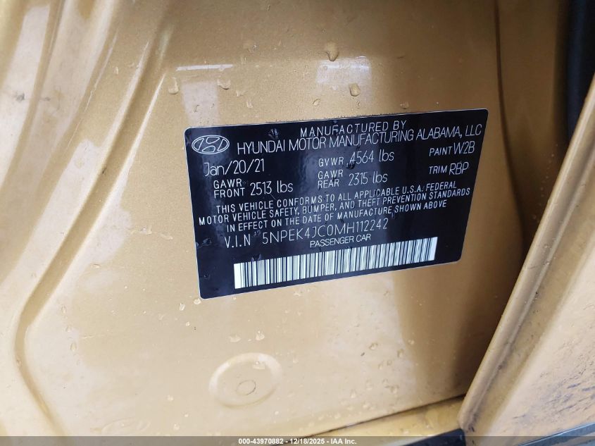 2021 Hyundai Sonata N Line VIN: 5NPEK4JC0MH112242 Lot: 43970882
