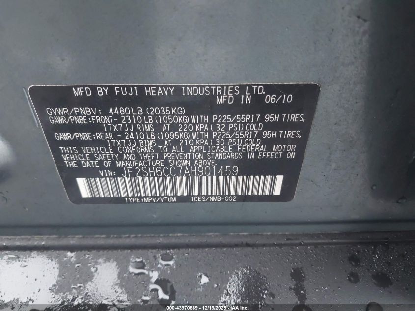 2010 Subaru Forester 2.5X Premium VIN: JF2SH6CC7AH901459 Lot: 43970889