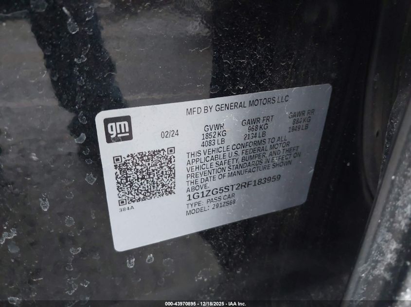 2024 Chevrolet Malibu Fwd Rs VIN: 1G1ZG5ST2RF183959 Lot: 43970895