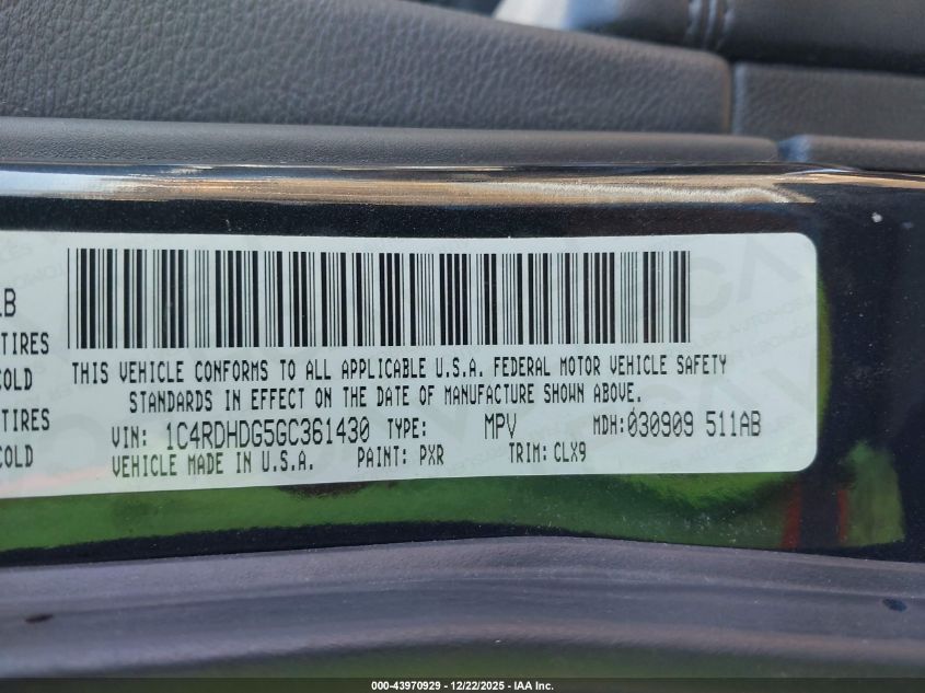 2016 Dodge Durango Limited VIN: 1C4RDHDG5GC361430 Lot: 43970929