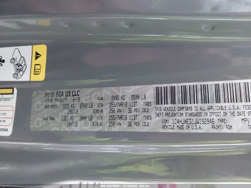 2018 Jeep Wrangler Unlimited Sahara 4X4 VIN: 1C4HJXEG1JW192946 Lot: 43970955