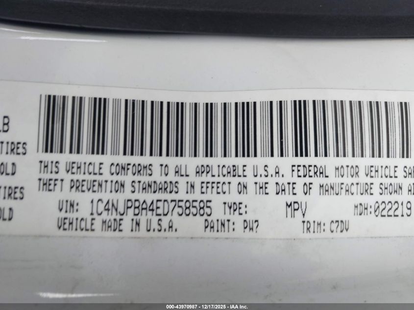2014 Jeep Patriot Altitude VIN: 1C4NJPBA4ED758585 Lot: 43970987