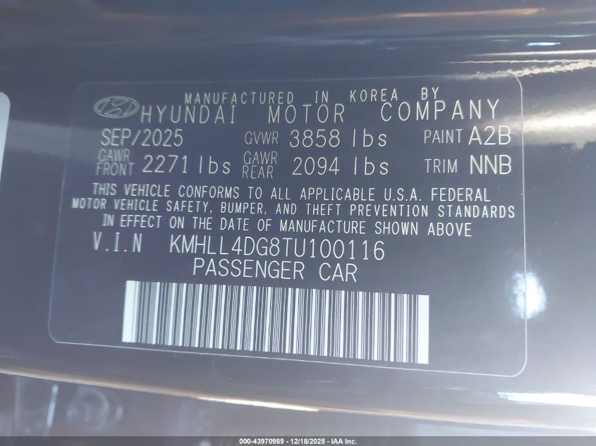 2026 Hyundai Elantra Se VIN: KMHLL4DG8TU100116 Lot: 43970989