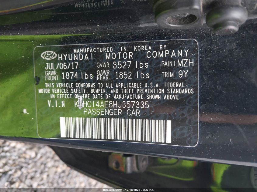 2017 Hyundai Accent Se VIN: KMHCT4AE8HU357335 Lot: 43970991