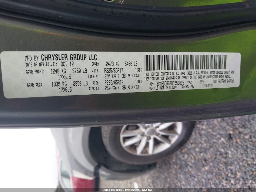 2013 Dodge Journey Sxt VIN: 3C4PDCBG0DT552833 Lot: 43971016