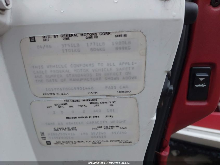 1986 Chevrolet Corvette VIN: 1G1YY6780G5901448 Lot: 43971023