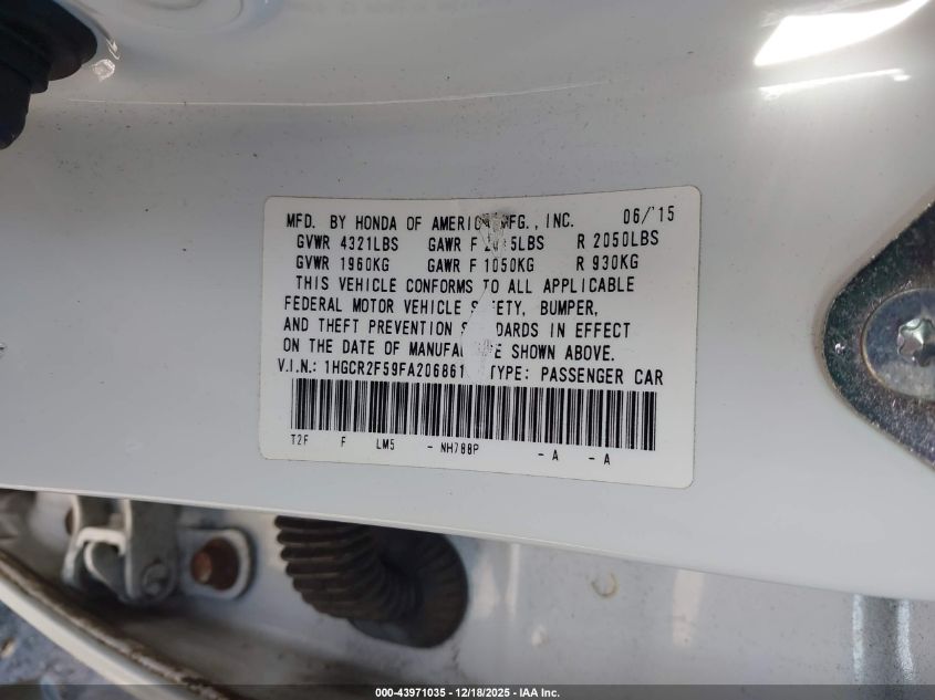 2015 Honda Accord Sport VIN: 1HGCR2F59FA206861 Lot: 43971035