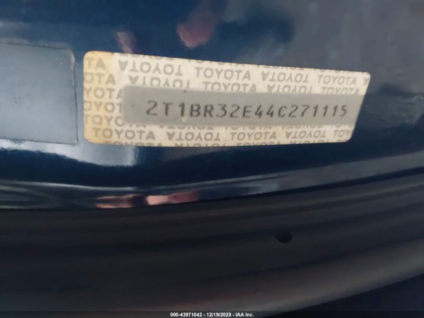 2004 Toyota Corolla Le VIN: 2T1BR32E44C271115 Lot: 43971042