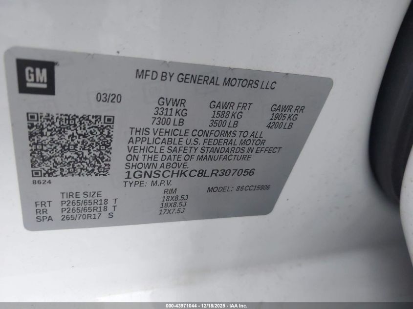 2020 Chevrolet Suburban 2Wd Lt VIN: 1GNSCHKC8LR307056 Lot: 43971044