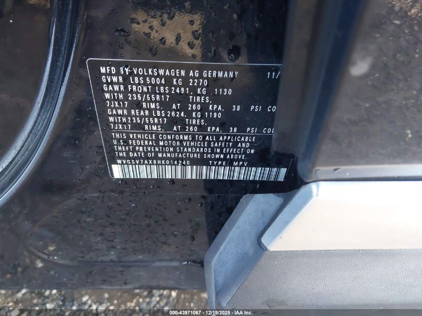 2017 Volkswagen Tiguan 2.0T Wolfsburg Edition VIN: WVGSV7AX8HK014240 Lot: 43971067