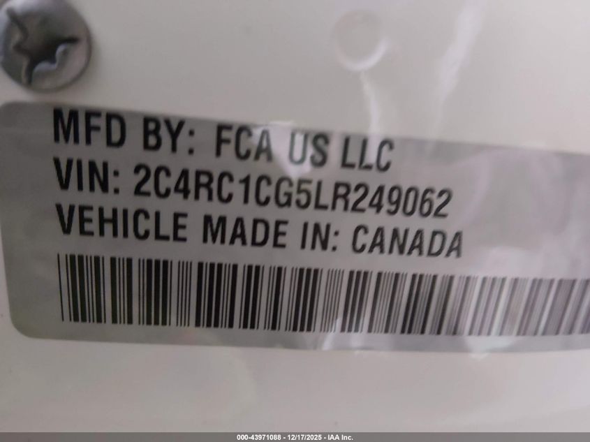 2020 Chrysler Voyager Lx VIN: 2C4RC1CG5LR249062 Lot: 43971088