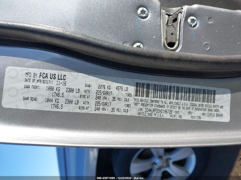 2017 Jeep Patriot Latitude 4X4 VIN: 1C4NJRFB3HD196729 Lot: 43971089